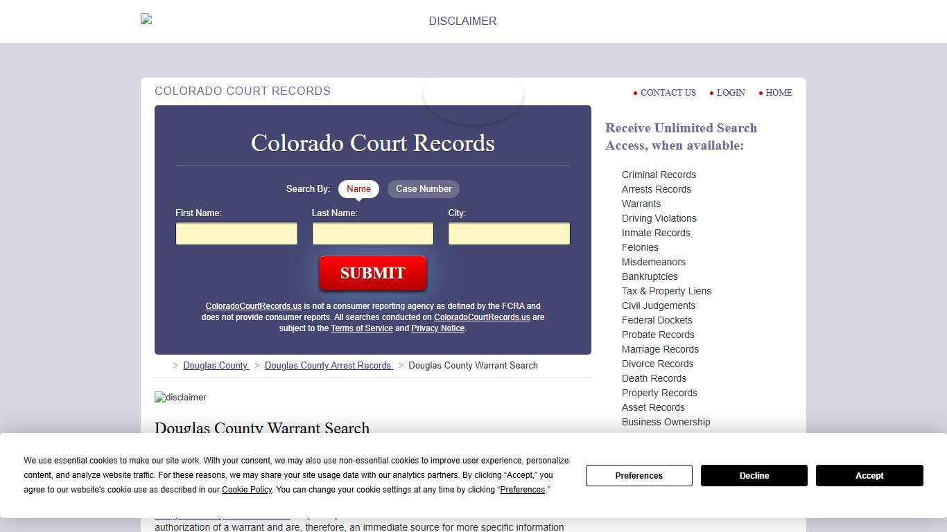 Douglas County Warrant Search ColoradoCourtRecords.us